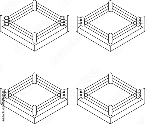 Set of Boxing rings Outline vector illustration isolated On Transparent Background