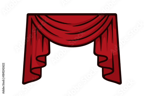 Elegant red theatrical stage curtain valance or drapery border decoration