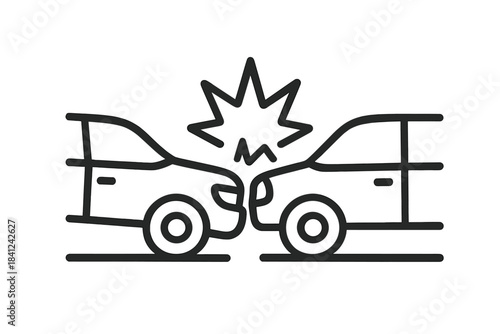 Head-on collision between two passenger cars depicting a serious traffic accident