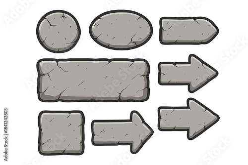Stylized rock buttons and directional arrows for user interface design and mobile games