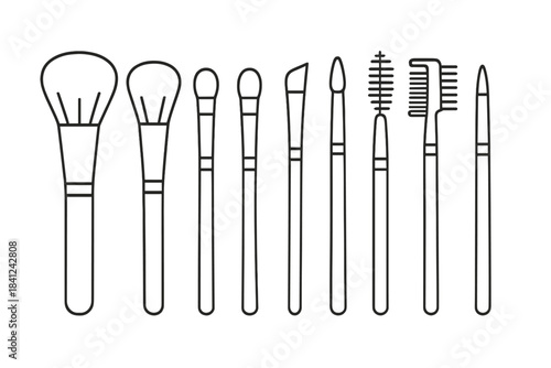 Set of professional cosmetic makeup brushes and applicators for beauty and fashion industry