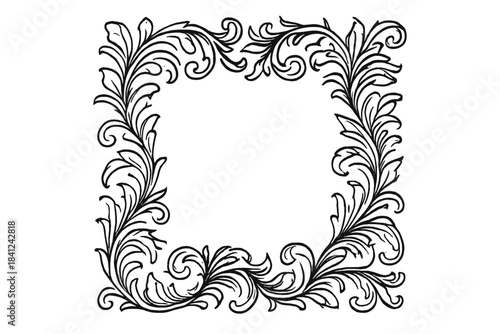 Elegant square frame with baroque style acanthus leaves and swirling floral ornaments