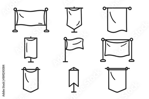 Set of nine different flag and banner icons for design elements and web interfaces