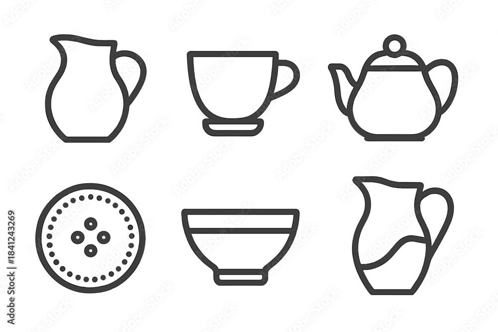 custom made wallpaper toronto digitalEssential kitchen and dining crockery set in minimalist outline style featuring teapots, cups, and pitchers