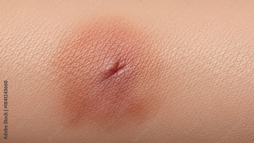 Fototapeta premium Close-up view of human skin with reddened scar and detailed texture