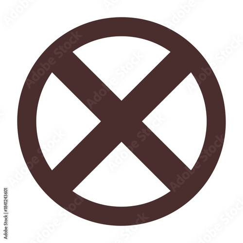 Dark brown circle with an X mark inside, symbolizing prohibition, denial, or a stop action. This graphic element is useful for representing errors, warnings, or removal in digital interfaces.