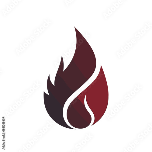 Stylized flame shaped icon or abstract symbol, featuring dark red and maroon gradient colors. This modern graphic design represents concepts of energy, passion, and heat.