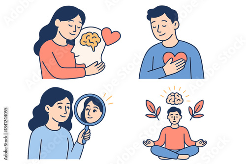 Self-love, emotional intelligence, meditation, and self-reflection concepts for mental health