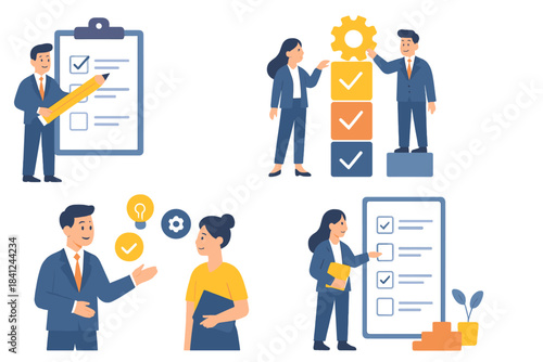 Business team managing tasks and planning projects using checklists and goals