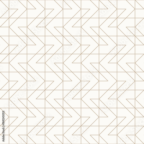 Thin golden brown outlines on light beige background, seamless geometric linear pattern. Perfect for wallpapers, textiles, packaging, wrapping paper, gold line texture