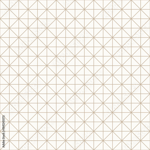 Thin golden brown outlines on light beige background, seamless geometric linear pattern. Perfect for wallpapers, textiles, packaging, wrapping paper, gold line texture