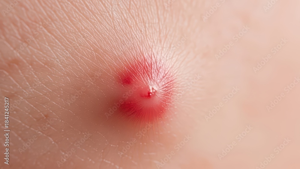 Fototapeta premium Close-up of skin boil with redness and inflammation