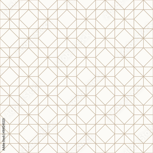 Thin golden brown outlines on light beige background, seamless geometric linear pattern. Perfect for wallpapers, textiles, packaging, wrapping paper, gold line texture