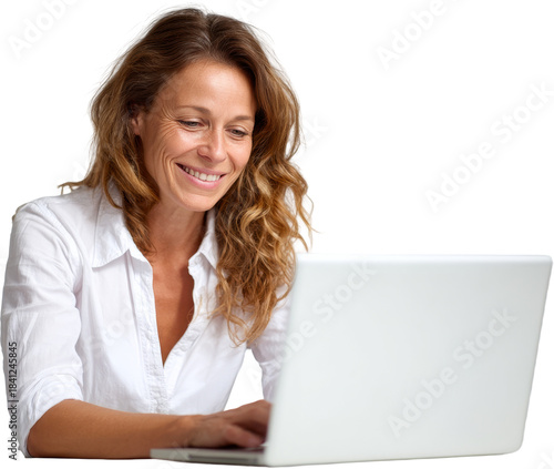 businesswoman at laptop isolated on white or transparent background
