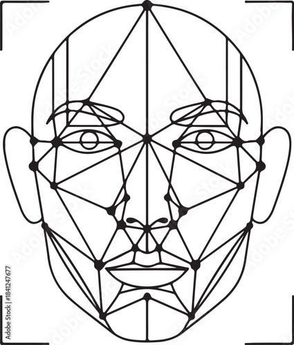 Facial Recognition Technology Icon – Biometric Scan, AI Face Detection, Digital Identity Security Vector