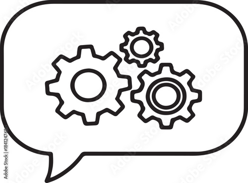 Technical Communication Icon with Speech Bubble and Interlocking Gears – Engineering, Software, Support Concept