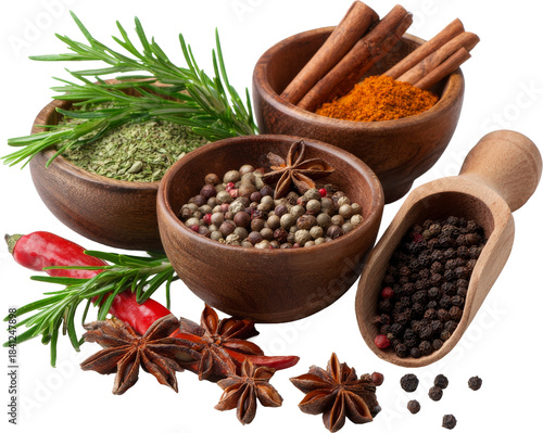 Herbs and spices mix isolated on clean white or transparent background