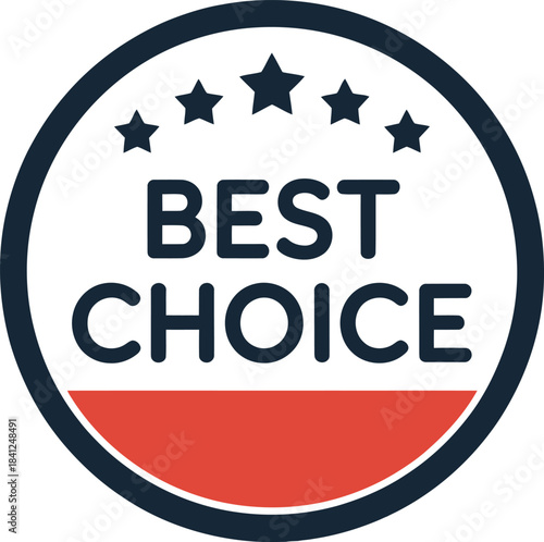 Best choice vector badge with five dark blue stars, bold typography, and circular design for premium product branding.