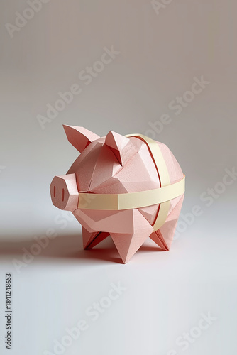 Origami Paper Piggy Bank with Folded Belt