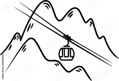 Minimal Mountain Cable Car Line Art  Scenic Alpine Landscape Outline Icons