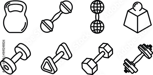 Collection of fitness equipment icons for gym and workout