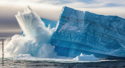Dramatic iceberg calving event in arctic waters showcasing the raw power of nature