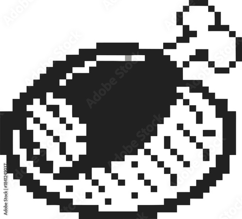 pixel art roasted chicken drumstick on plate retro 8 bit grilled meat icon, simple monochrome cooking and food illustration