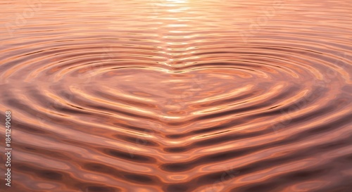 Heart-shaped ripples on water surface at sunset.