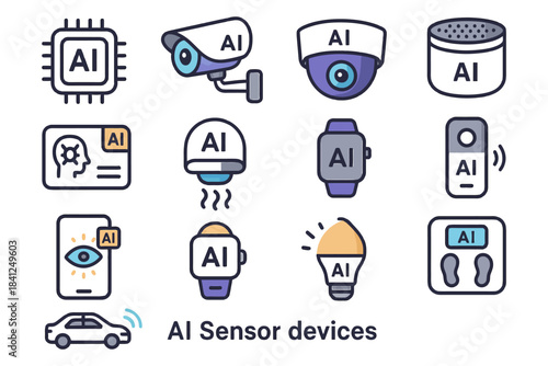 Ai sensor devices in modern technology - surveillance cameras, home automation, smart gadgets.