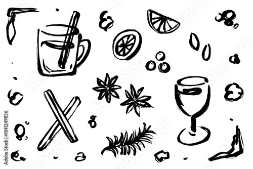 スパイス入りホットワインのイラスト素材セット