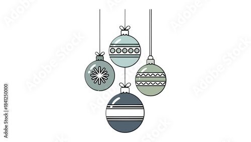 Festive Ornaments: Minimalist Illustration of hanging Christmas ornaments, celebrating the joy and anticipation of the holiday season. 