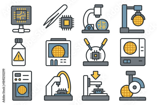 Microchip manufacturing process with equipment and tools.