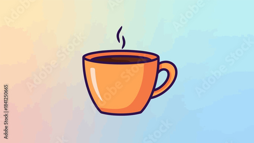 Illustration of a Steaming Cup of Coffee in an Orange Mug.