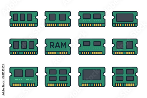 Various ram module designs for computer memory.