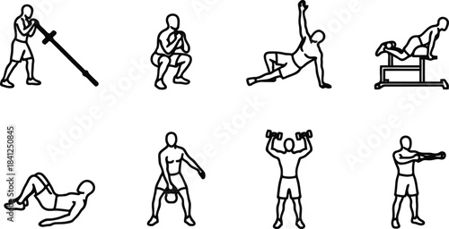 Illustrations of various exercises and fitness activities