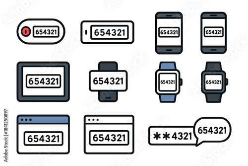 Multi-device otp verification icons: tablet, smartphone, watch, browser.