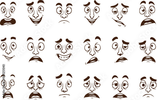 Vector art of collection of various cartoon faces with different emotions and expressions 