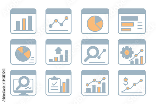 Colorful data analysis icons for business reports and presentations.