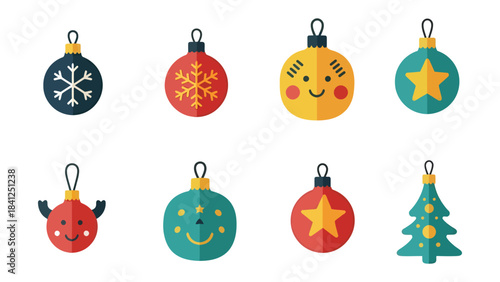 Festive Ornaments Arrayed: A vibrant assortment of colorful ornaments, each bearing a unique holiday-themed design, poised to adorn and infuse cheer into celebratory moments.