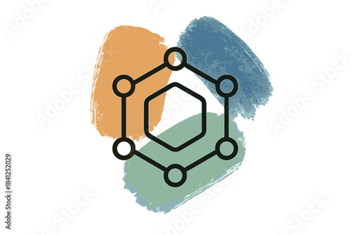 Molecular Art Integration. Line style icon of a molecular structure integrated into an abstract painting, representing congener