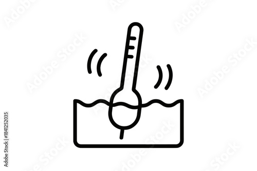 Hydrometer Dance Icon. Line style icon of a hydrometer floating in a liquid with motion lines, representing proofing hydrometer