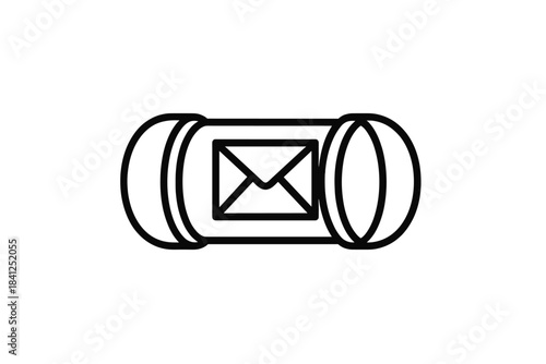 Pneumatic Mail Icon. Line style icon of a pneumatic tube capsule with mail inside, representing pneumatic citizen mail, minimalist