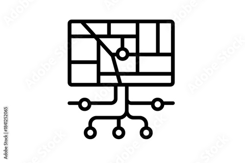 Subterranean City Map. Line style icon of a city map with underground tunnels highlighted, representing subcutaneous city map,