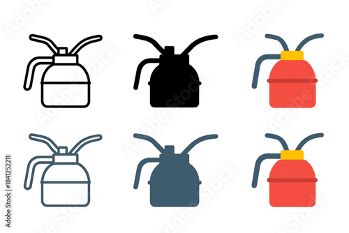 Minimalist Oil Can Icons. Small hand-held oil can with elongated spout, clean geometric minimalist icon, first in line style with