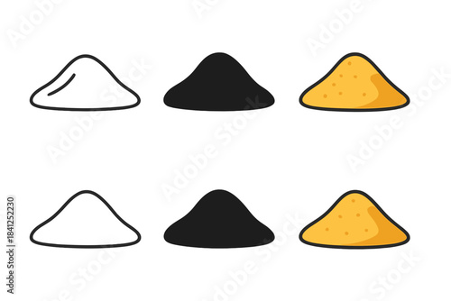 Metallic Sand Art. Black metallic sand mound with smooth contours, minimal vector design, first in line style with thin outline,