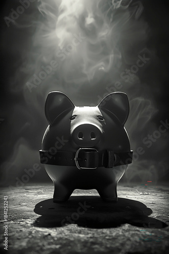 Noir Piggy Bank in Harsh Light