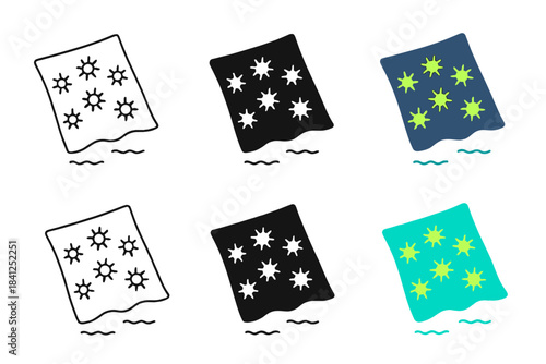 Bioluminescent Plastic Art. Floating plastic sheet colonized by bioluminescent microorganisms, simple minimal vector illustration,