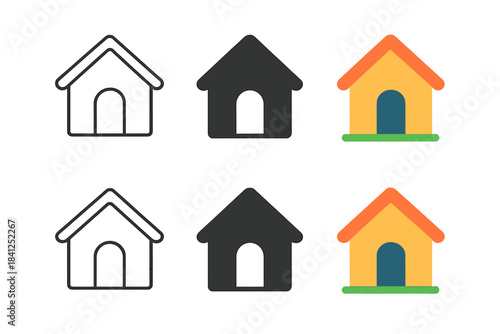 Emergency Shelter Icons. Compact emergency shelter with pitched roof and minimal structural details, minimal vector icon, first in