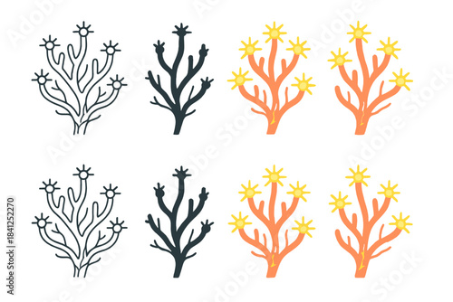 Coral Abstract Art. Branching coral formations with luminous polyps and neuron-like veins, abstract minimal vector illustration,