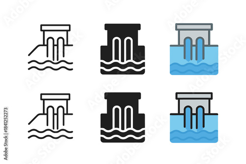 Abstract River Intake. Small river intake with pipes leading to reservoir, abstract minimal vector illustration, first in line